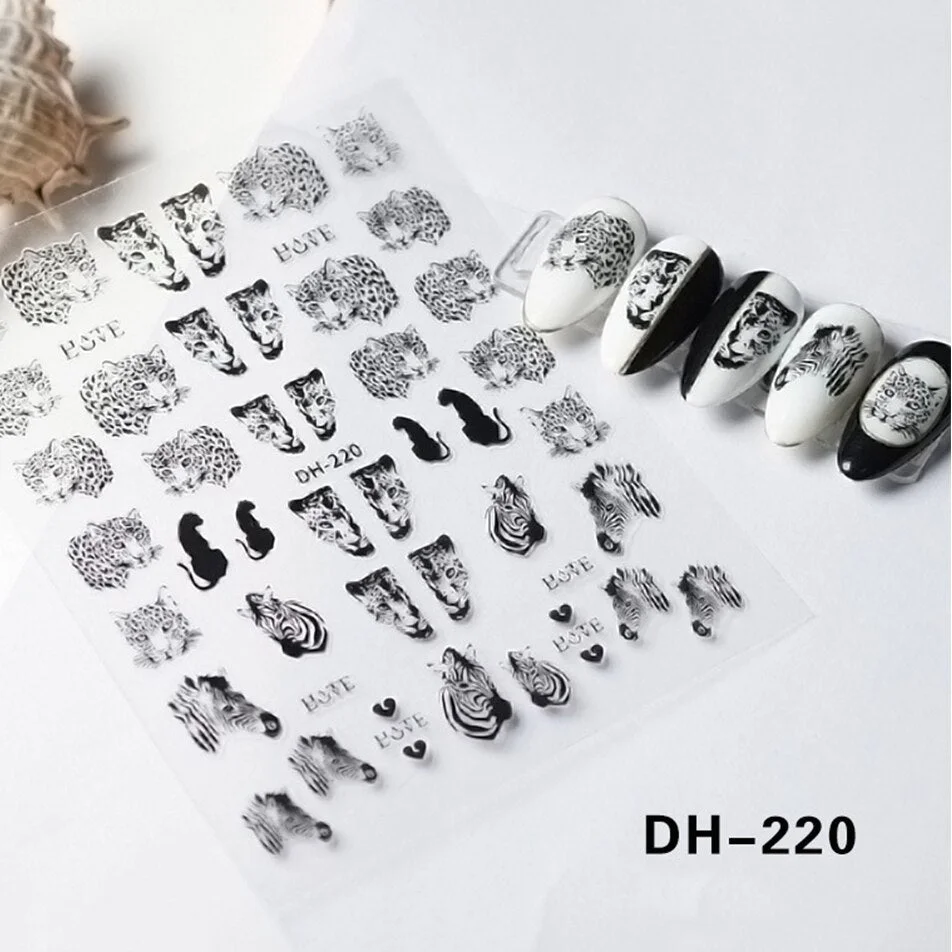 1PC Hollow 3D Nail Stickers Black White Wild Leopard Snake Star Letter Design Adhesive Decals Nail Art Decoration Tip Slider New