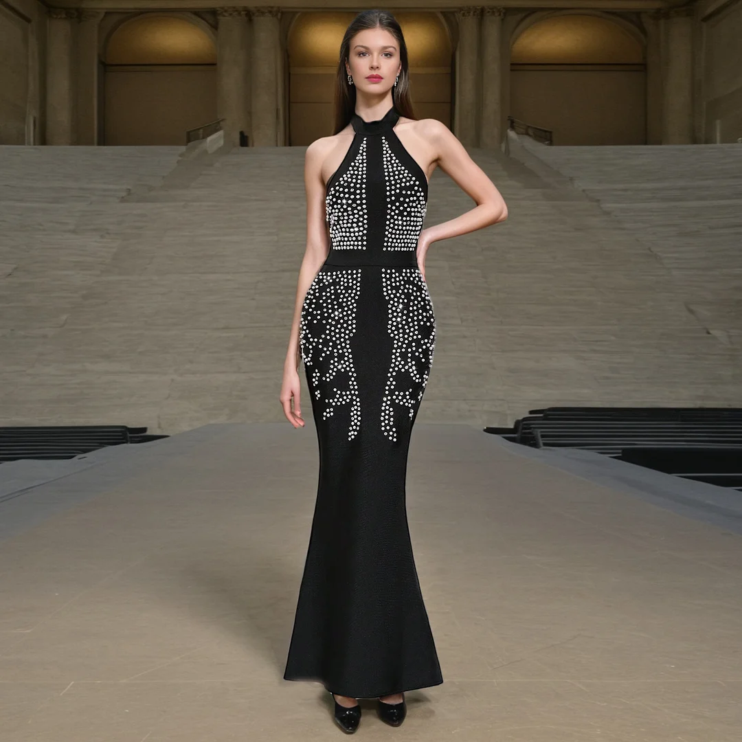 Brownm Fashion Dress Women 2025 Spring New Fashion Sexy Hanging Neck Design Feel Bodyd And Hip Dress