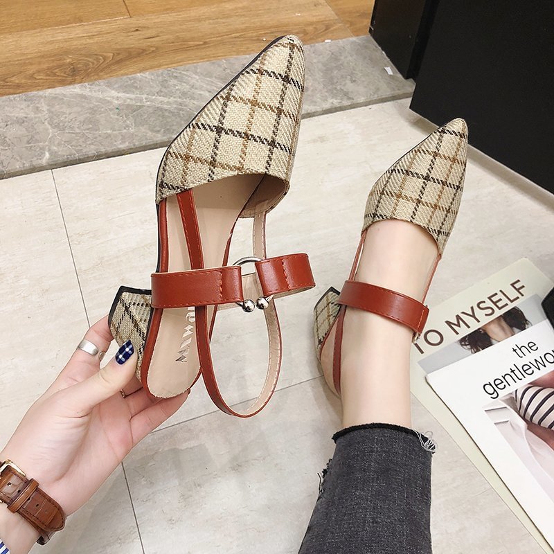 Lady Shoes New Hollow Coarse Sandals High-heeled Shallow Mouth Pointed Pumps Work Women Female Sexy High Heels Zapatilla Lattice