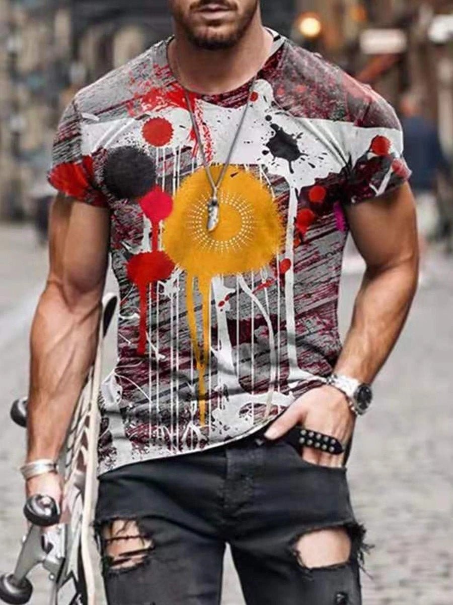 Men's Street Trend Abstract Painting Print Short Sleeves