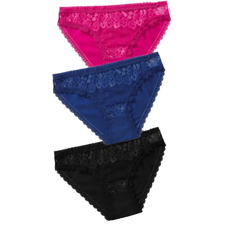 3PCS Lace Panties Women's Cotton Underwear Seamless Cute Girls Briefs Lingerie Solid Fashion Female Sexy Panties Plus Size XXL
