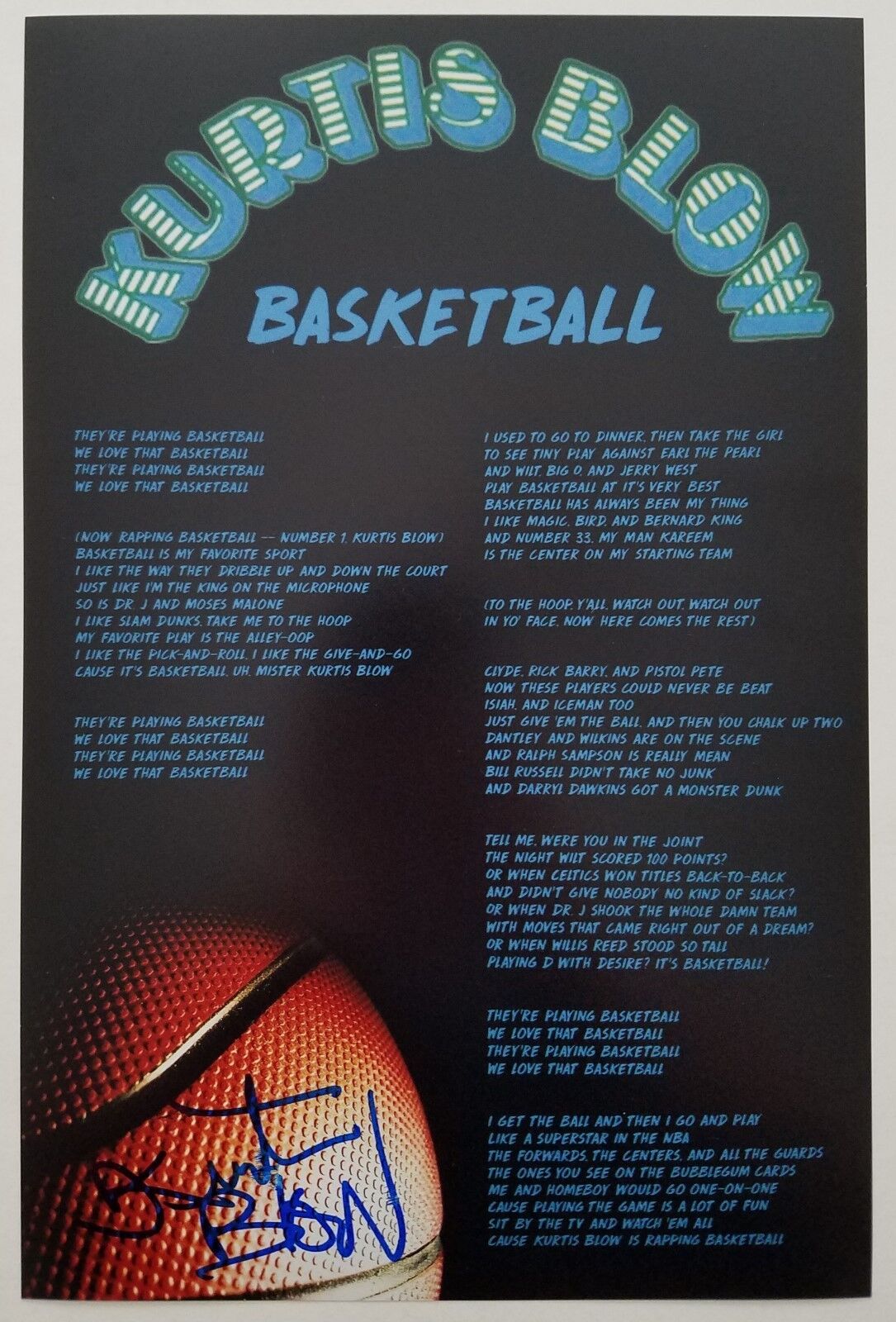 Kurtis Blow Signed Basketball Lyrics 8x12 Photo Poster painting Rapper MC Hip Hop Legend RARE