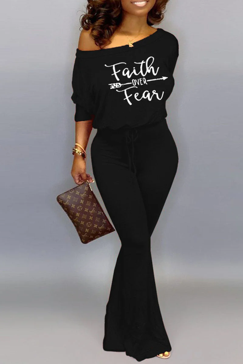 Casual Print Split Joint Oblique Collar Straight Jumpsuits