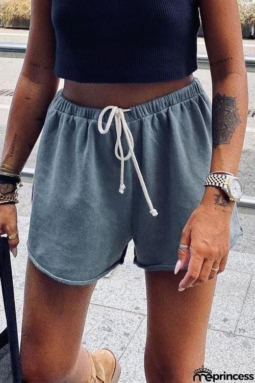 Unfinished Hems Pockets Drawstring Shorts