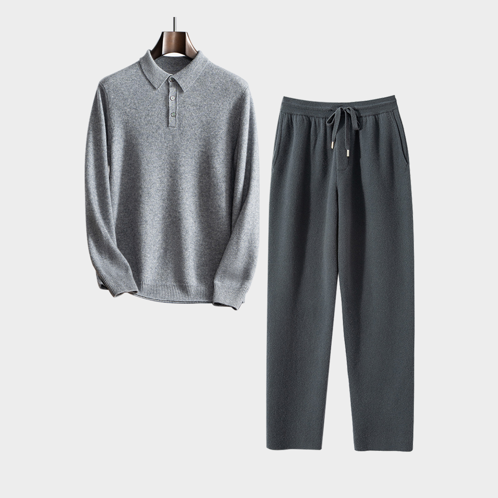 Men's Cashmere Polo Shirt and Pants Set | Casual Outfit REAL SILK LIFE