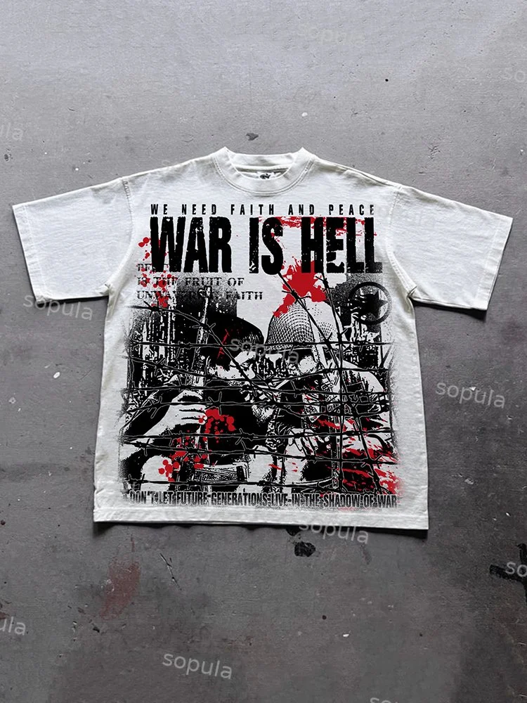 War Is A Hell Retro Old Graphic Cotton T-Shirt