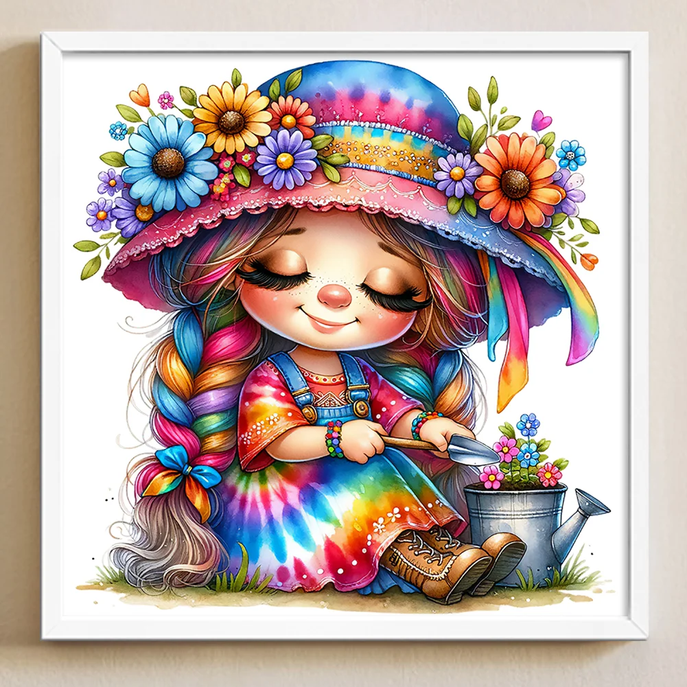 Full Round Diamond Painting 30*30cm - Gardening Girl