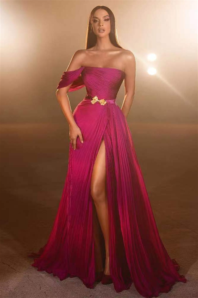 Chic Fuchsia Off-The-Shoulder Strapless Mermaid Prom Dress With Split - lulusllly