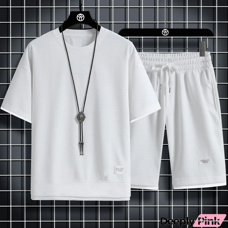 Men's Fashion Round Neck Short Stripe Sports T-Shirt And Shorts Two-Piece Set