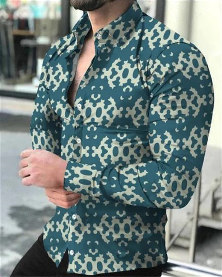 Kakacloud Men's Luxury Long Sleeve Shirt Lapel Button Casual Personality Shirt Printed Long Sleeve Clothing Spring and Autumn Comfortable