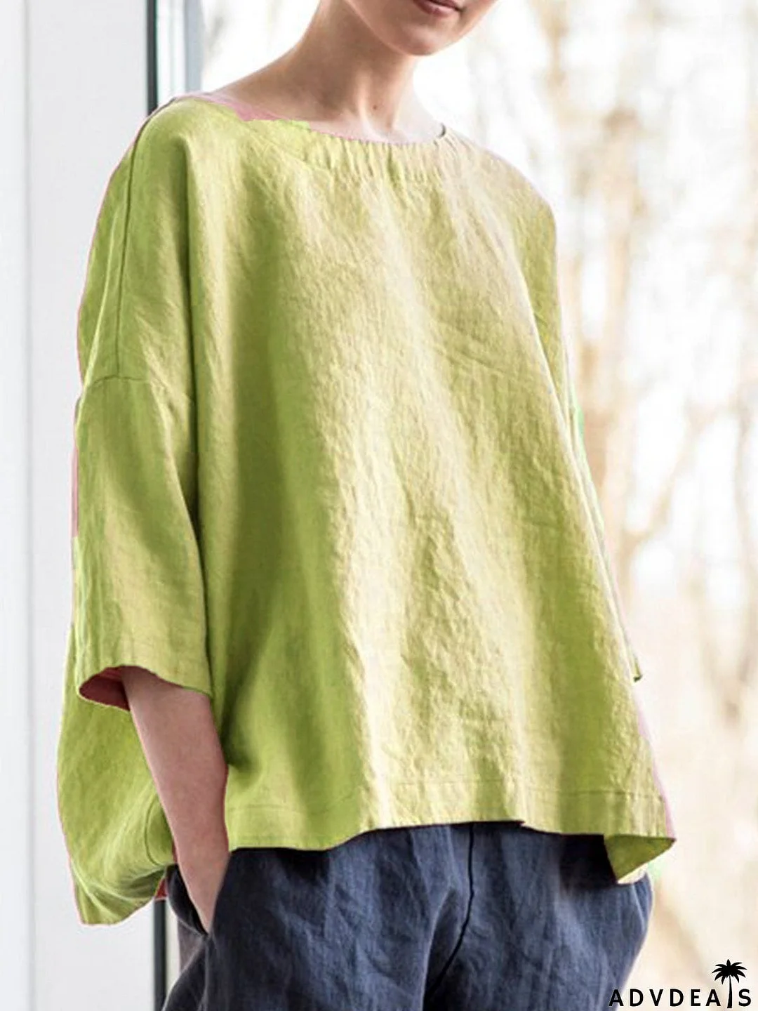 Solid Round Neck Casual Blouse T-Shirts