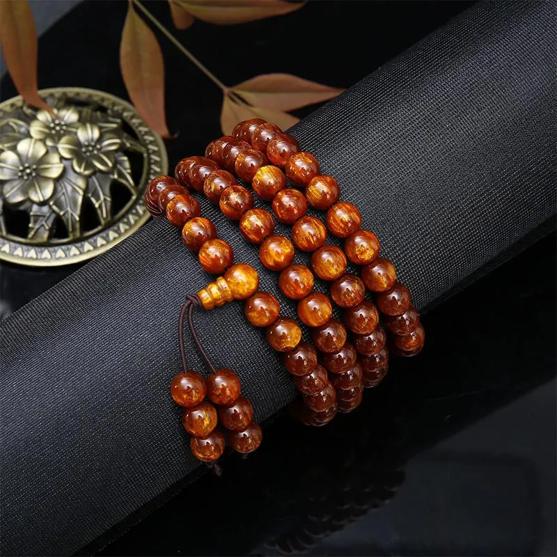 108 Beads Golden Sea Willow Mala Prosperity Necklace Bracelet