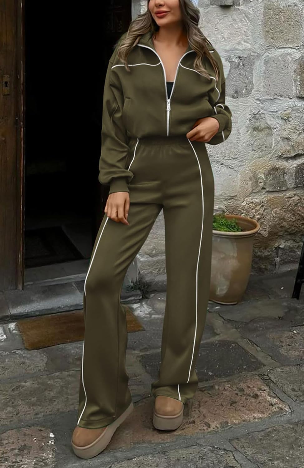 Women's Long Sleeve Zip Up Outfits Jogger Sweatsuit Sets