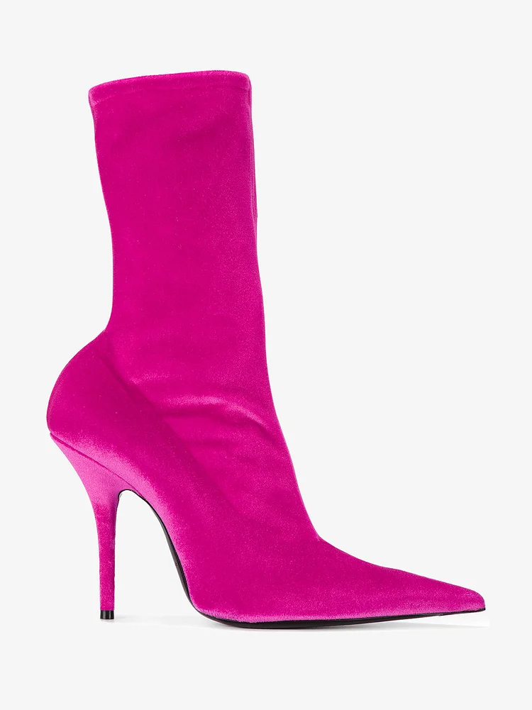 Bottes à talons aiguilles en velours rose étirable Flusfy