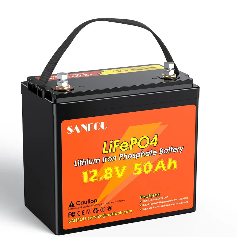 SANFOU 12V 100 Ah LiFePO4 Batterie, 1280Wh Lithium Akku mit 100A
