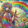 Kits de peinture en diamant partiel en forme de fleurs hippies hippies en forme sp&eacute;ciale de 5D pour adultes, kit d&rsquo;art en diamant 11,81 x 11,81 pouces