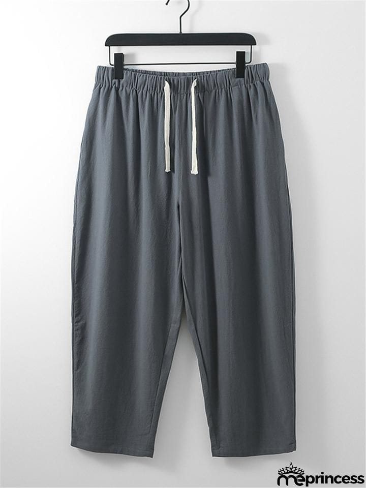 Solid Color Lightweight 2-Piece Outfit Button T-Shirt + Drawstring Waistband Cropped Pants