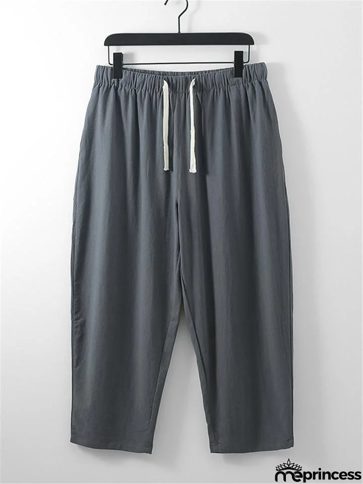 Solid Color Lightweight 2-Piece Outfit Button T-Shirt + Drawstring Waistband Cropped Pants