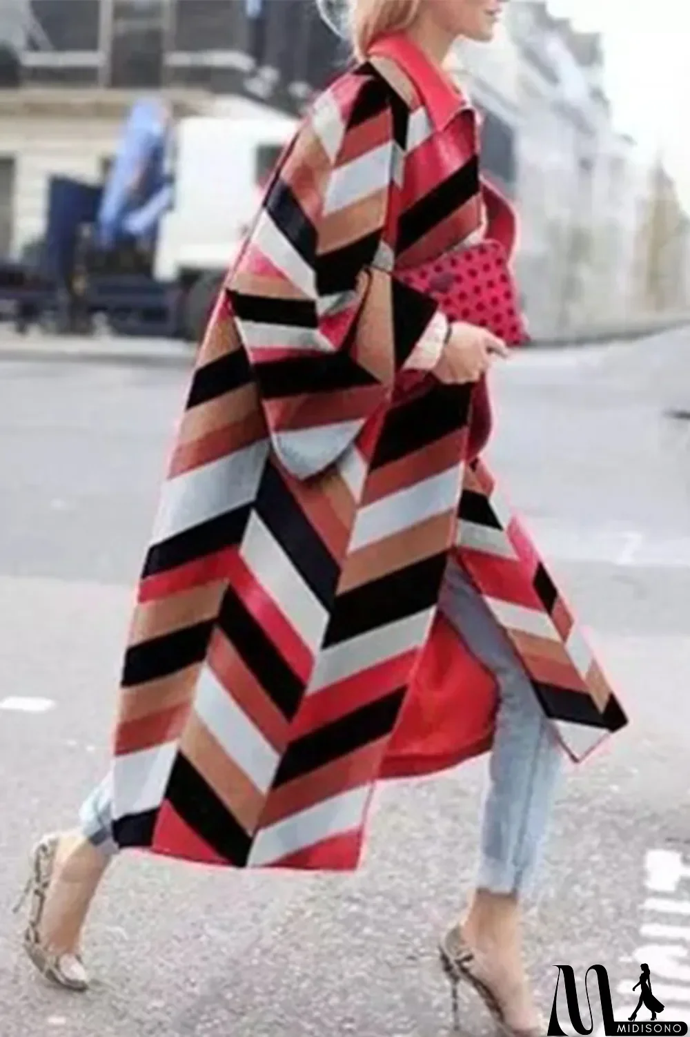 MidiSono - Yellow Blue Street Camouflage Print Patchwork Turndown Collar Outerwear