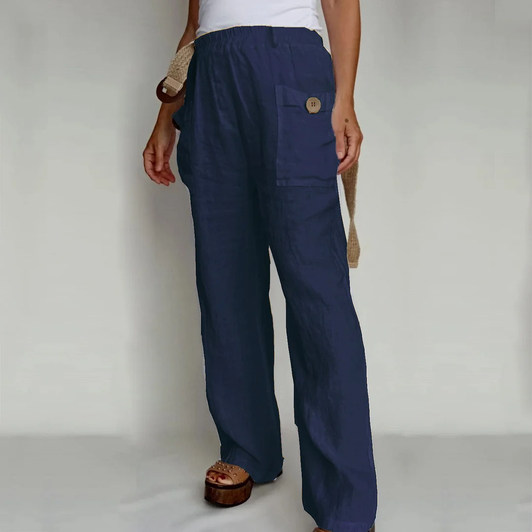 Loose Cotton Linen Casual Button Pants