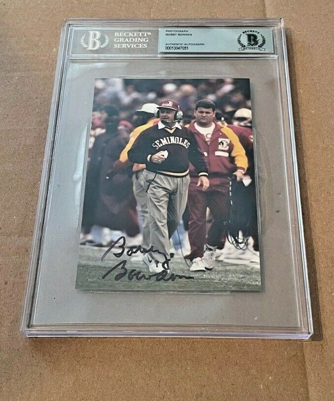 BOBBY BOWDEN SIGNED 4X6 Photo Poster painting SLABBED BECKETT BAS FSU SEMINOLES