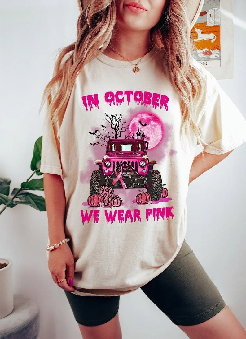 In October We Wear Pink Halloween Cancer Awareness T-shirt