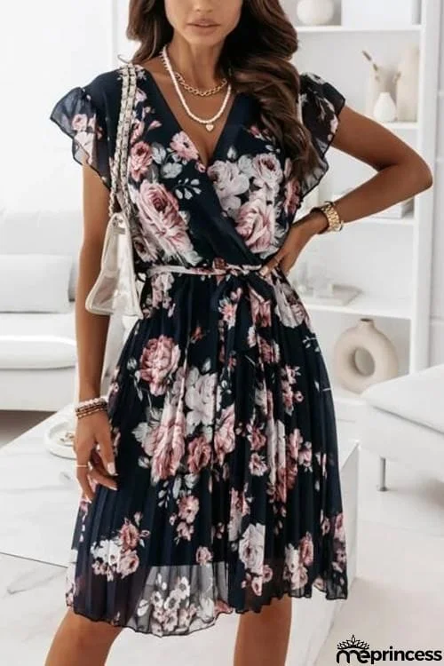 Floral Print V Neck Dress