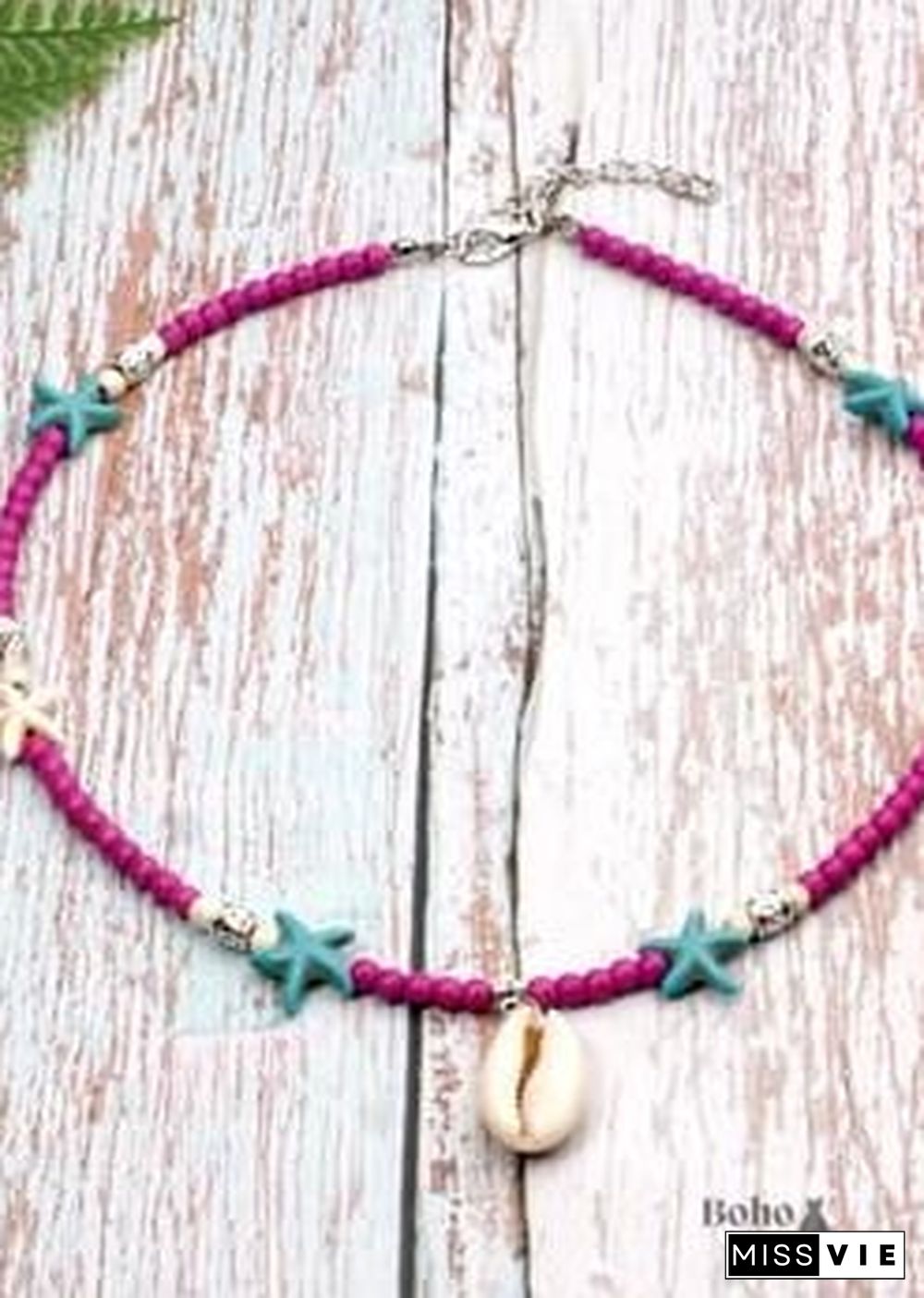 Boho Necklace, Hippie Blue Shell & Starfish