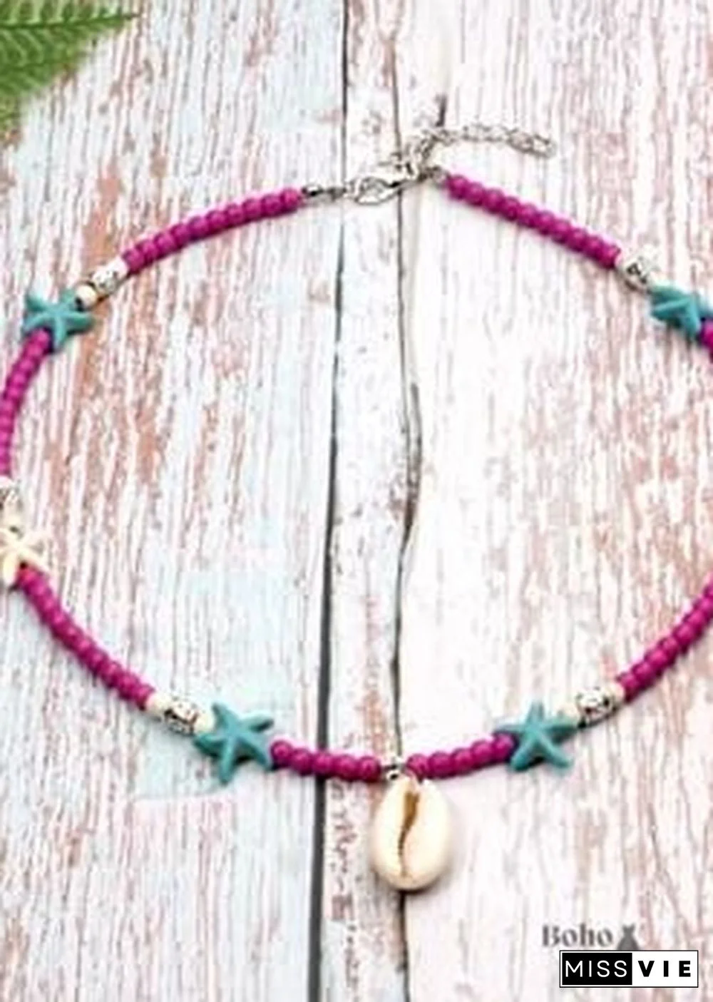 Boho Necklace, Hippie Blue Shell & Starfish