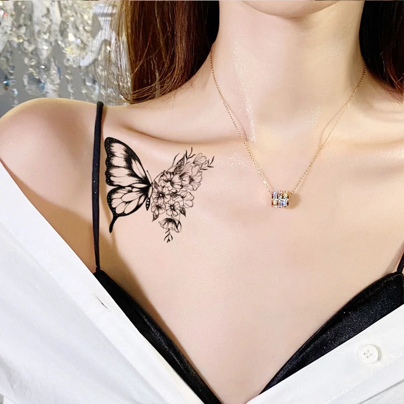 Waterproof Temporary Tattoo Stickers Butterfly Tiger Feather Design Tattoo Children Black Body Art Fake Tattoos for Men Women