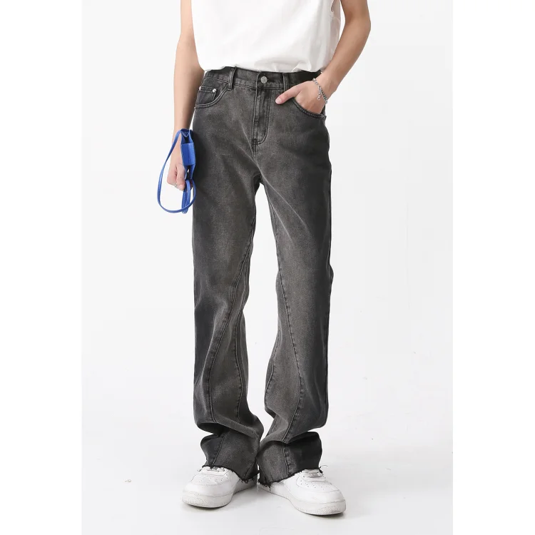 Gradient Denim Trousers Men Black Bootcut Jeans Baggy Pants at Hiphopee