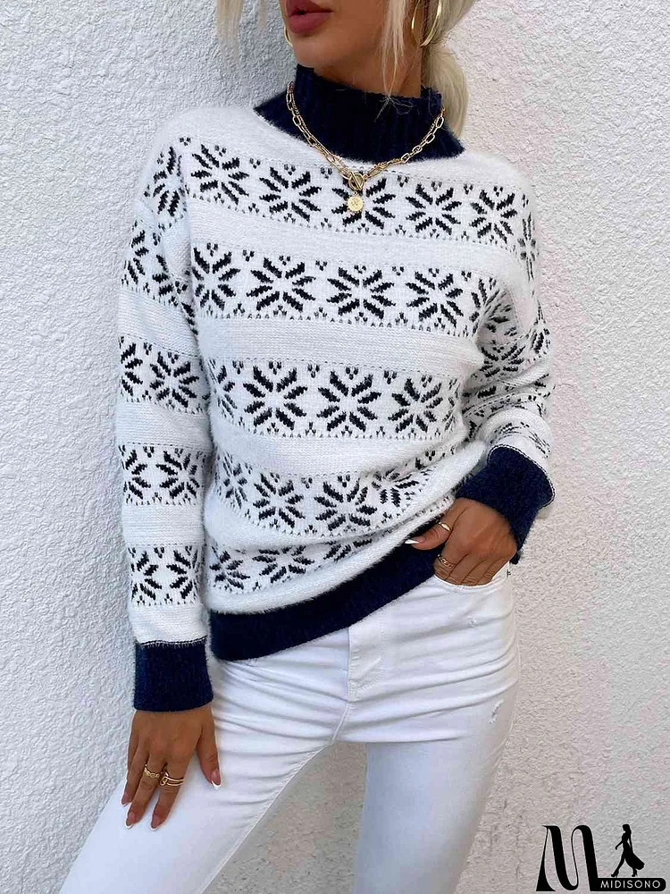 Snowflake Pattern Mock Neck Sweater