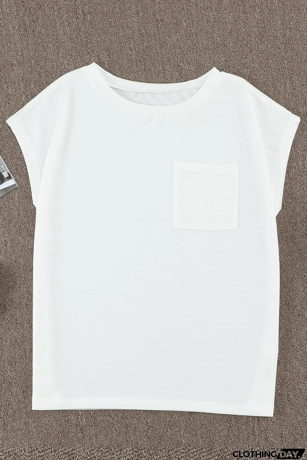 Beige Pocketed Side Slits Short Sleeve Tee