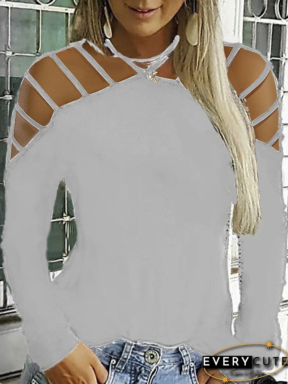 Women's Plus Size T-shirt Solid Colored Sexy Long Sleeve Halter Neck Tops Basic Top Black Blue Wine-829