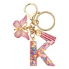 DIY Pink Tassel Ring Letter Butterfly Keychain