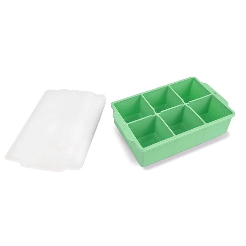 Silicone Large Ice Cube Mold Household Quick Frozen Ice Box Large Size With Lid 6 Holes Square Ice Cube Mold