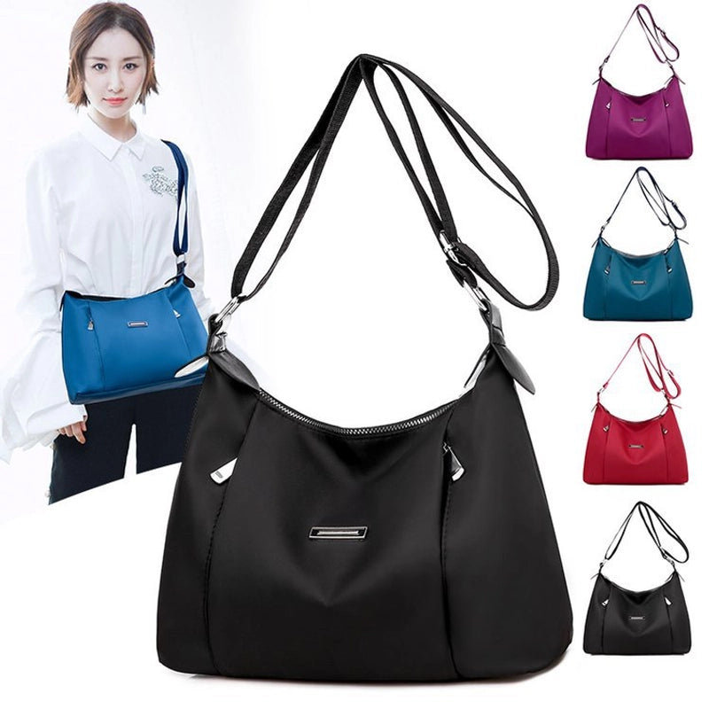 Women's Oxford Cloth Solid Color Basic Classic Style Sewing Thread Square Zipper Shoulder Bag Crossbody Bag