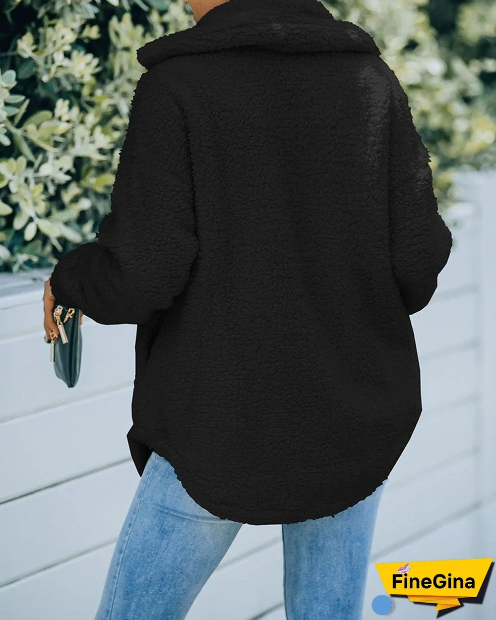 Pocket Button Design Long Sleeve Fluffy Coat