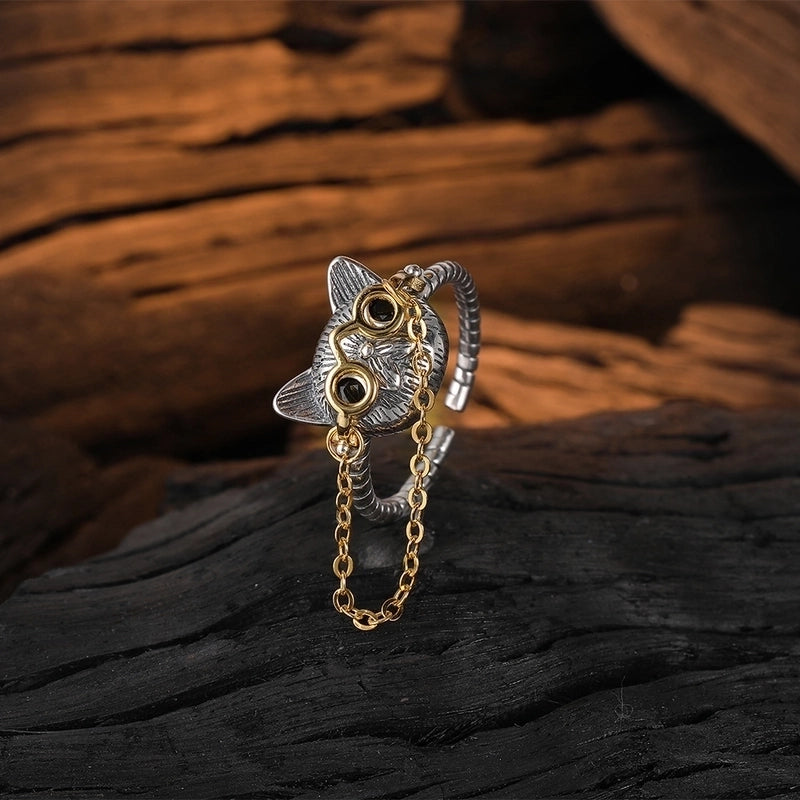 925 Sterling Silver Cat Open Rings