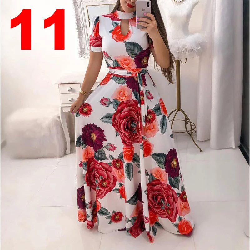 Uveng Fashion Digital Short Sleeve Printing Large Swing Dress