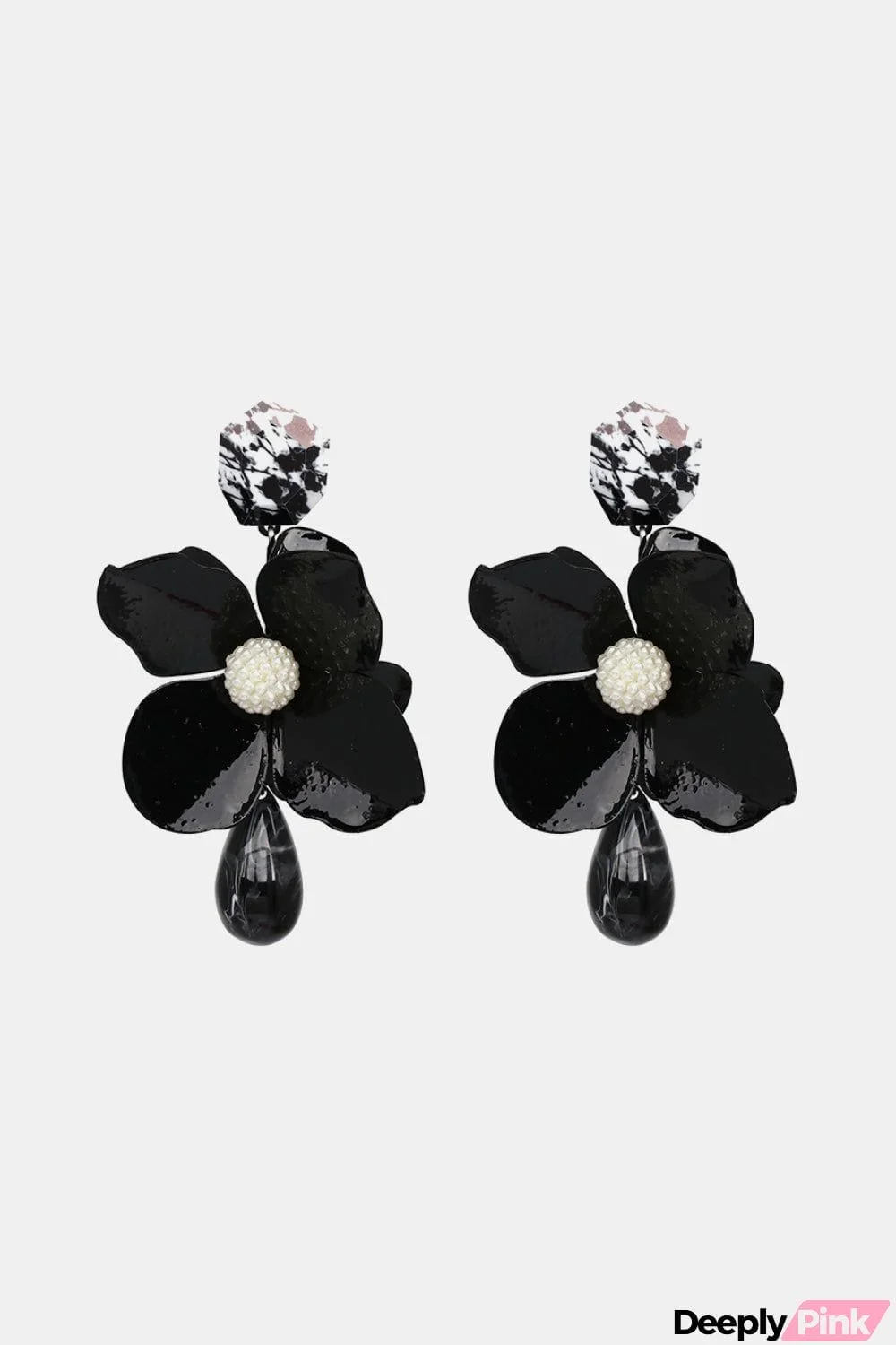 Bloosm Flower and Teardrop Resin Dangle Earrings