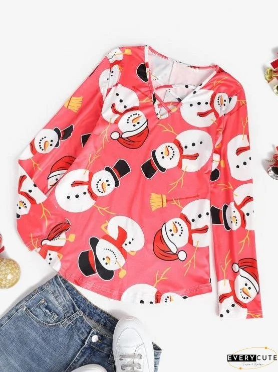Christmas Snowman Lattice Long Sleeve Tee