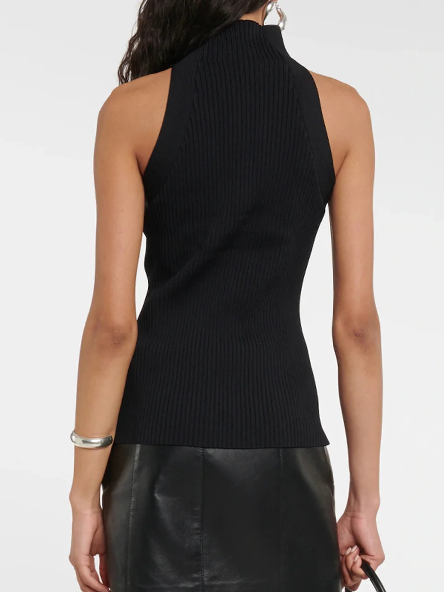 Woherb Woherb Hot Girl Hipster Wind 2024 New Standing Collar Sleeveless Personality Hollow Out Design Slim Irregular Vest-Outfit Ideas