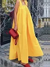 Solid Color Square-Neck Condole Belt Maxi Dress