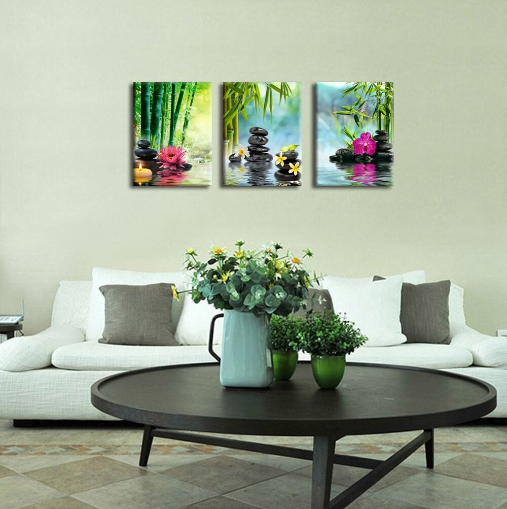 SPA Stone Green Bamboo Pink Waterlily Frangipani Pictures Office Bathroom Wall Art Modern Zen Prints Giclee for Home Decor