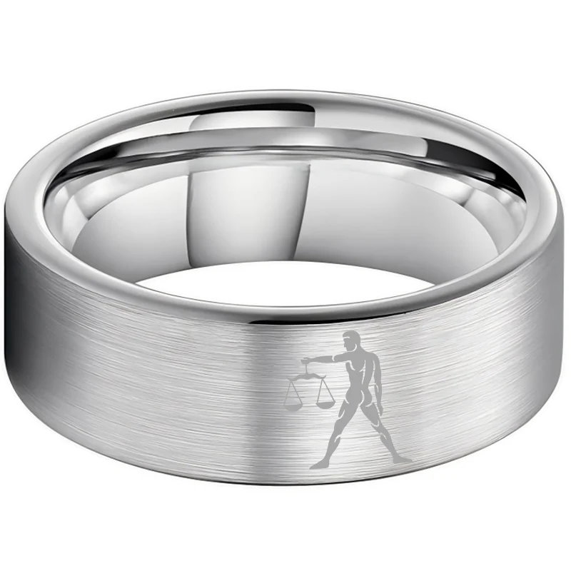 Men Women Sliver Libra Tungsten Carbide Rings Couple Wedding Band Flat Top Comfort Fit 4MM 6MM 8MM