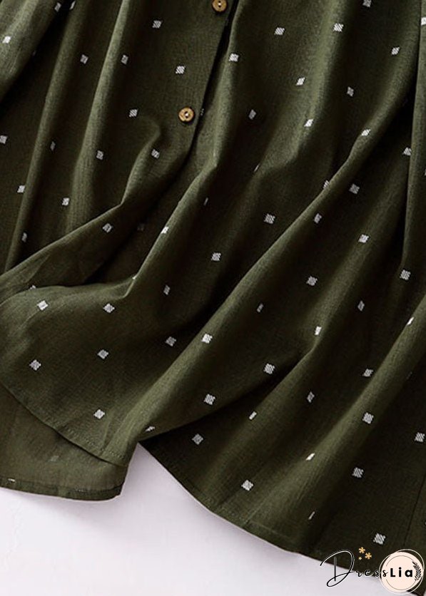 Green Print Patchwork Cotton Dresses Peter Pan Collar Tie Waist Summer