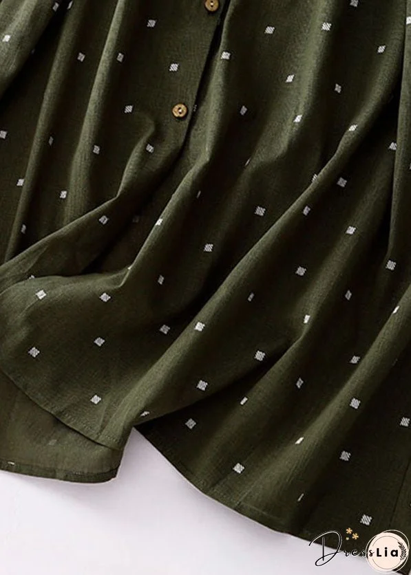 Green Print Patchwork Cotton Dresses Peter Pan Collar Tie Waist Summer