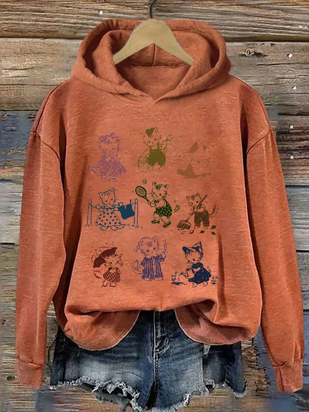 Cat 90s Tattoo Vintage Hoodie