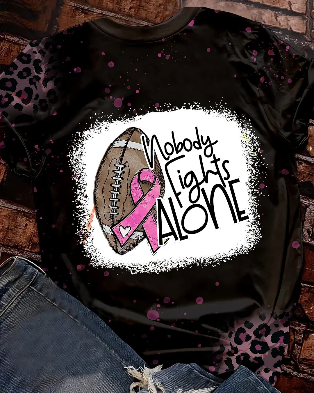 Nobody Fights Alone Football Breast Cancer Tee